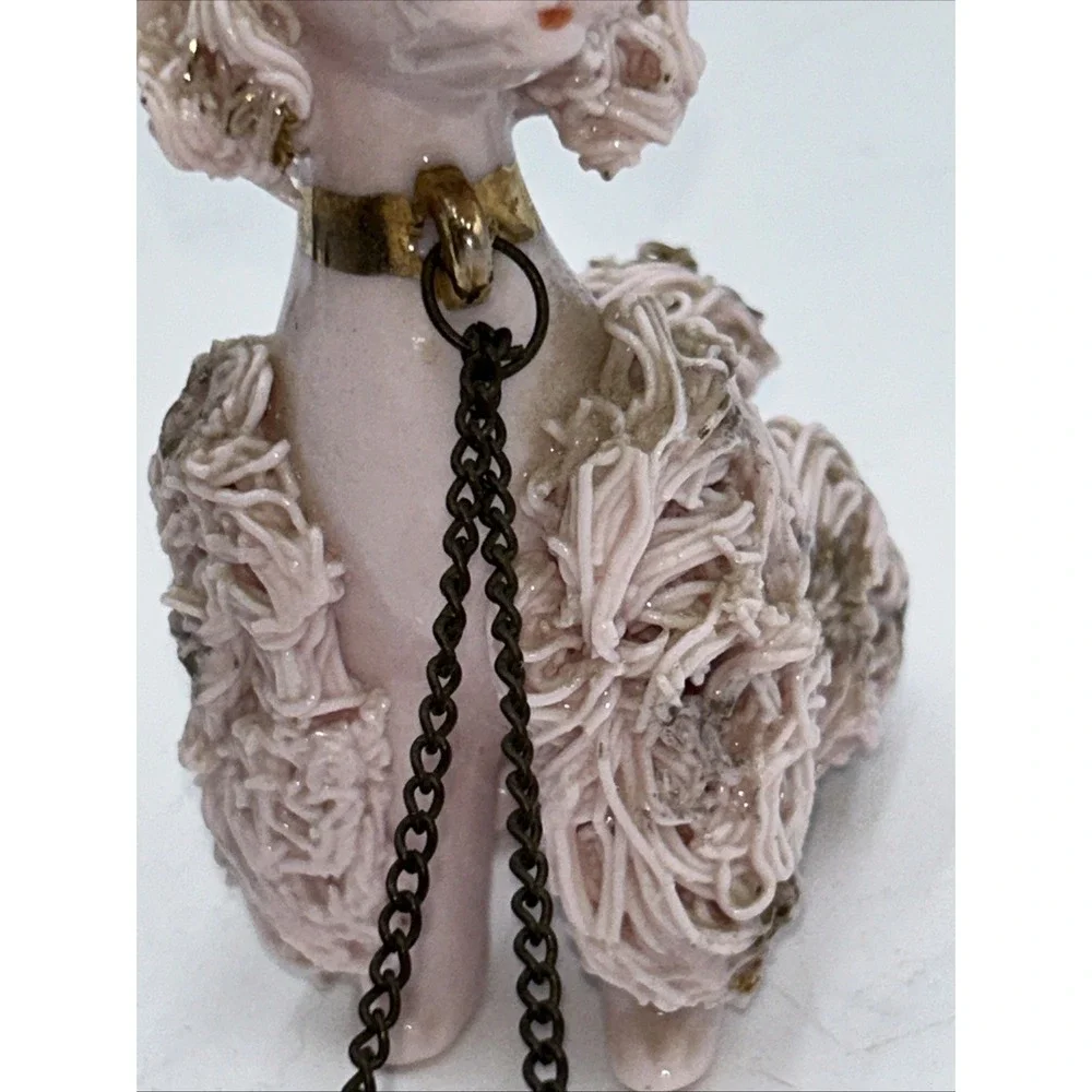 Vintage Napco Pink Spaghetti Poodle Mom and Two Puppies Ceramic Figurines